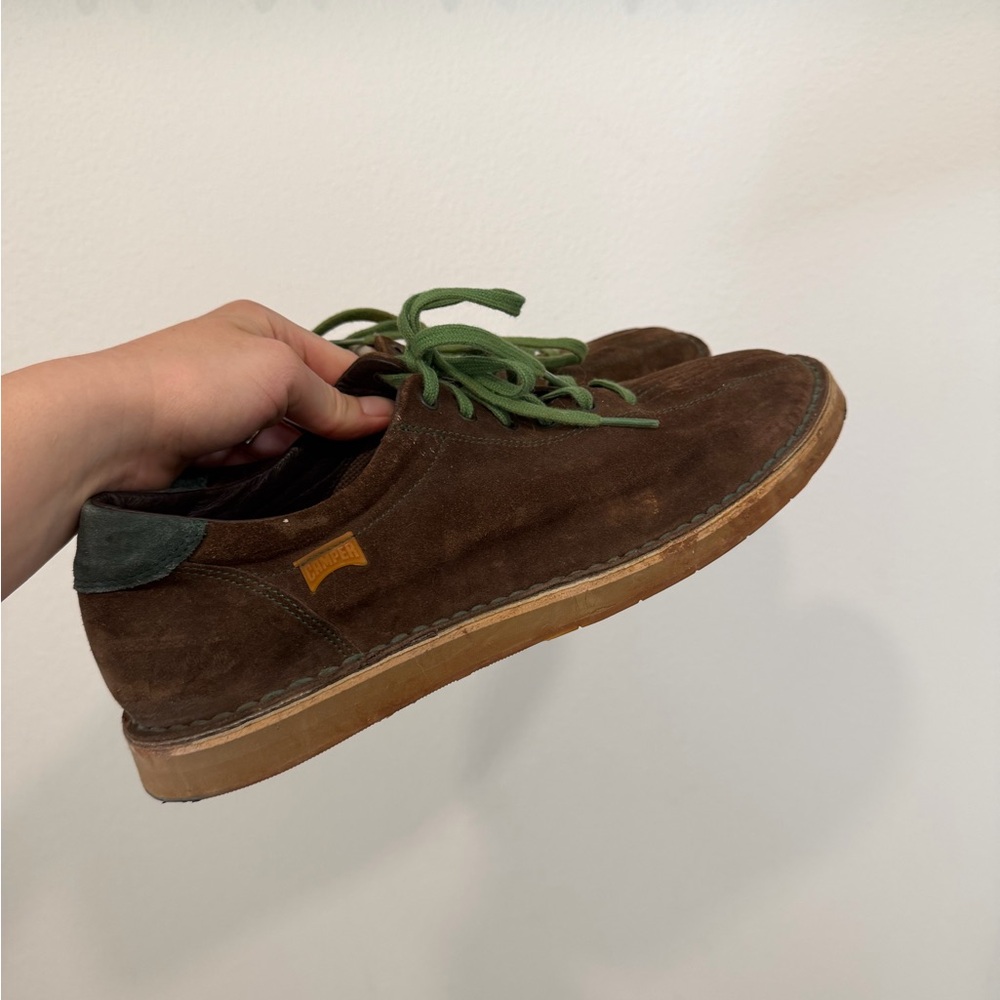 Camper Brown Suede Men's Athletic Lace-Up Shoes with Green Laces
